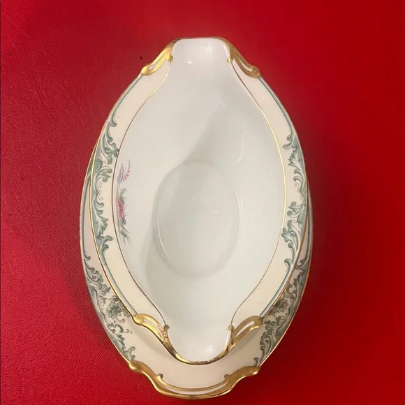 Vintage Noritake M Glendon Gravy Boat Attached Underplate Floral 1960s. 72