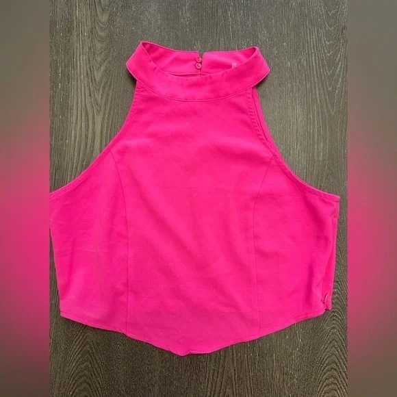 NWT GLAM HOT PINK HALTER CROPPED TOP - Size Large SKU:598