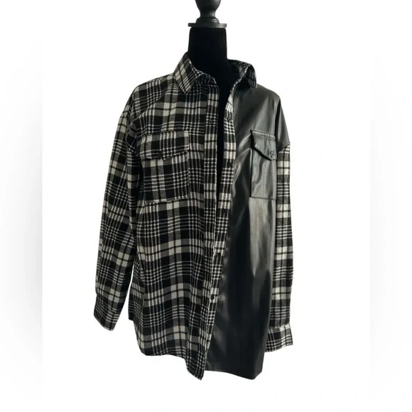 Spoon Jeans Women Plaid Faux leather Shirt