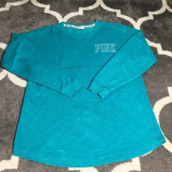 PINK Victorias Secret Sweatshirt Womens XS Blue Oversized Long Sleeve Shirt