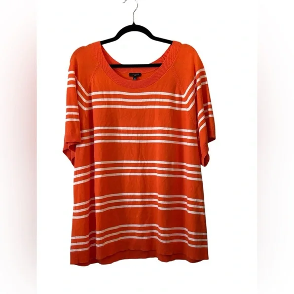 Talbots Vibrant Orange and White Striped Short Sleeve Top 3X