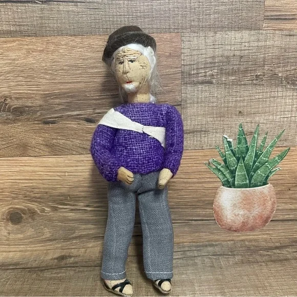 Handcrafted Traditional Bolivian Artesania Grandpa Woolen Doll 7.5”