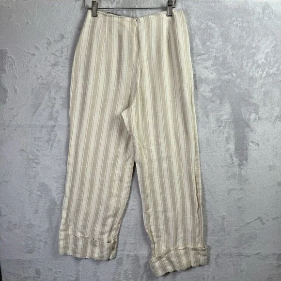 Reformation Striped Linen Blend Pants Size XS*See measurements Tan‎ Cream Boho