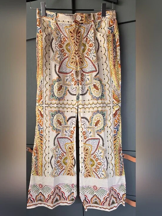 682. Zara Printed Linen Blend Mini Flare Pants Paisley Boho Co-Ord XS