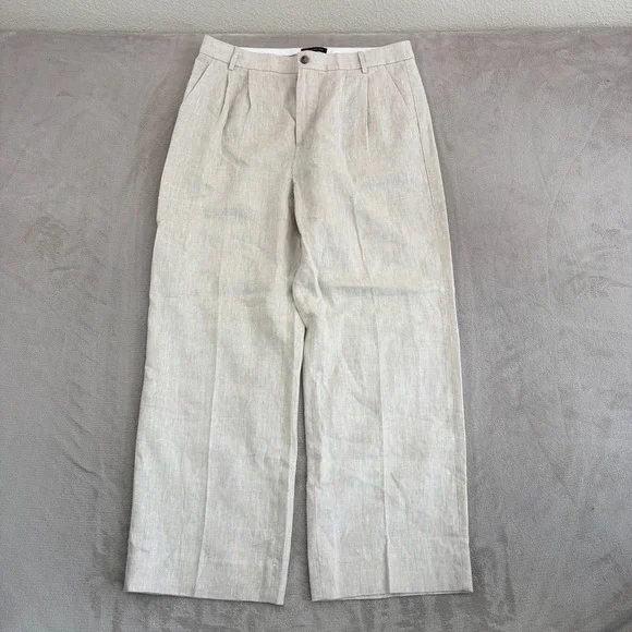 Banana Republic Palma Straight-Leg Linen Pants in Natural Linen Beige 14 NWOT