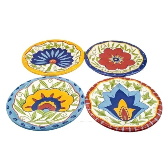 Pier 1 Hand-Painted Earthenware Floral 8 1/4