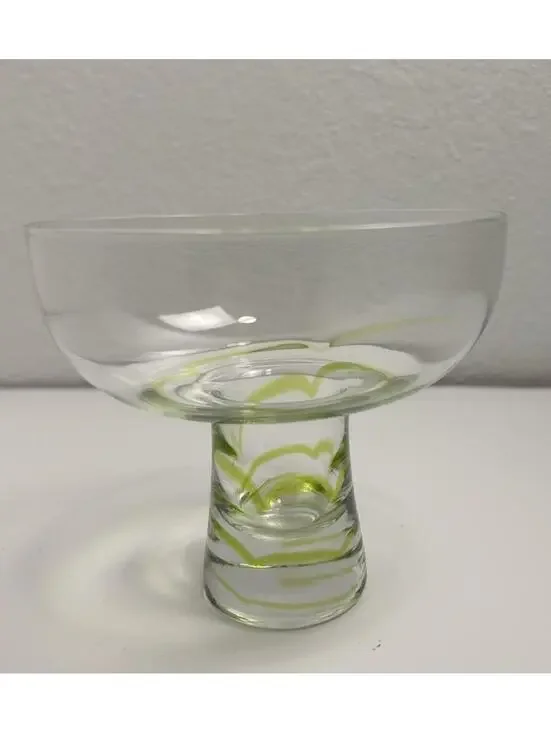 Pier 1 Mouth Blown Margarita Glass wirh Lovely Green Swirl on Stem and Bowl.