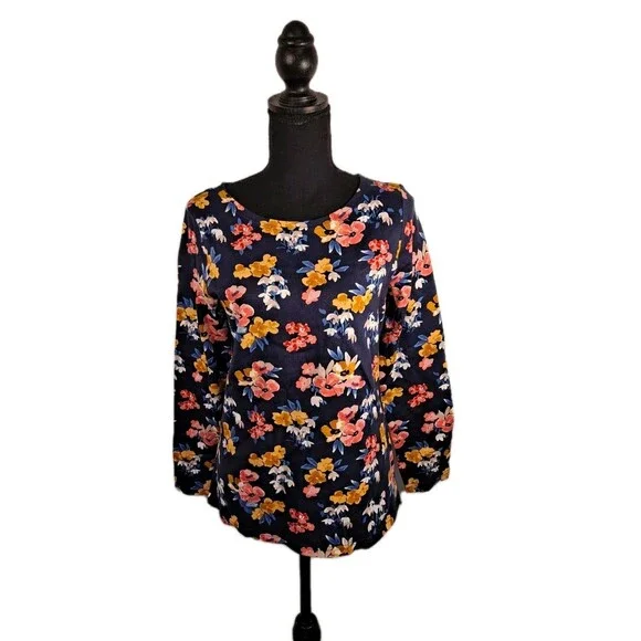 Joules Women's Harbour Print Knit Top Size 6 Long Sleeve Navy Floral 100% Cotton