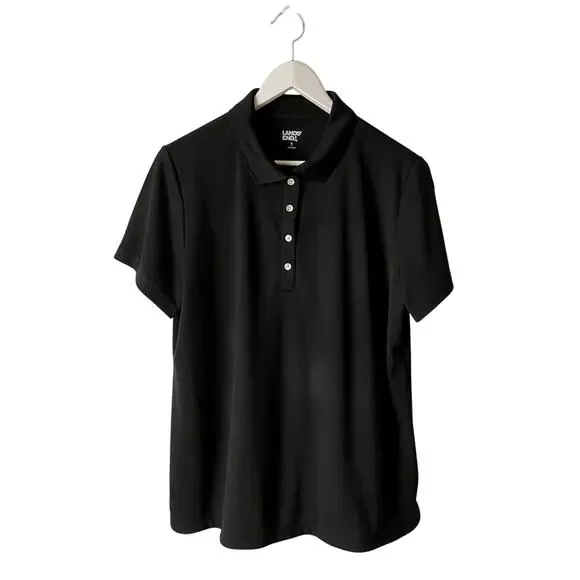 Lands' End Short Sleeve Rapid Dry Black Polo Shirt Women's Size XL