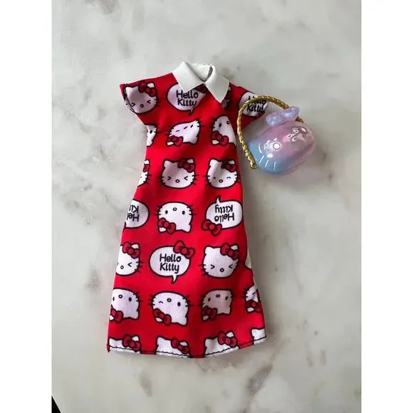 Barbie Hello Kitty Red Dress wWhite Collar Hello Kitty Bag LOL Surprise LE