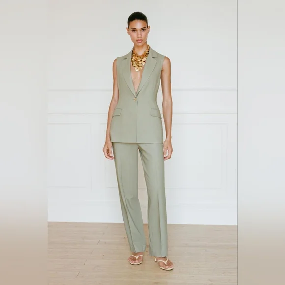 LINEN LONG VEST WITH STRAIGHT LEG LINEN PANTS SIZE XS/S
