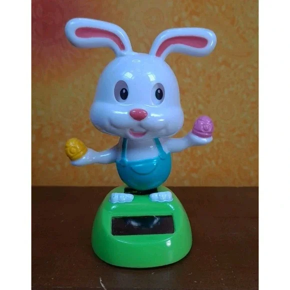 Solar Powered Dancing Bobblehead Figure Easter Bunny Tested And‎ Works
