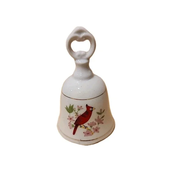 Vintage‎ Cardinal Bird Porcelain Hand Bell with Floral Design Collectible