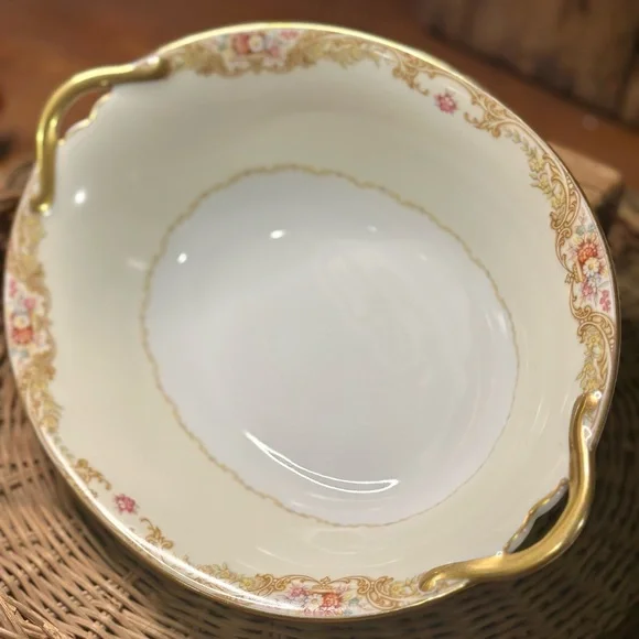 Vintage Noritake Trojan Handled Vegetable Bowl Gold Floral Japan Serving Dish