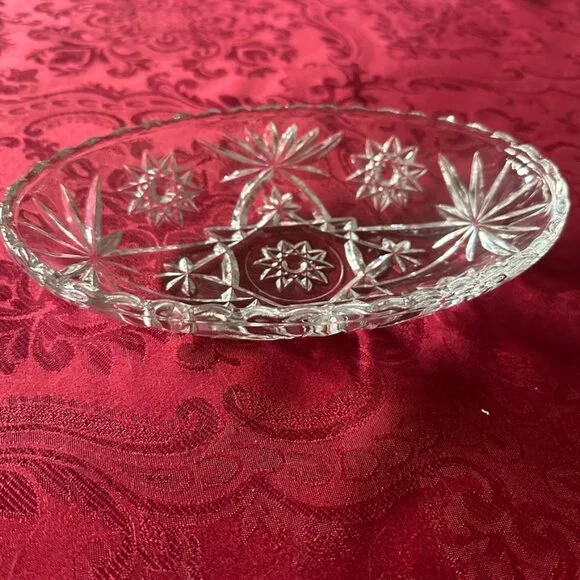 Vintage ANCHOR HOCKING Early American Prescut EAPC Glass Oval Dish Starbust