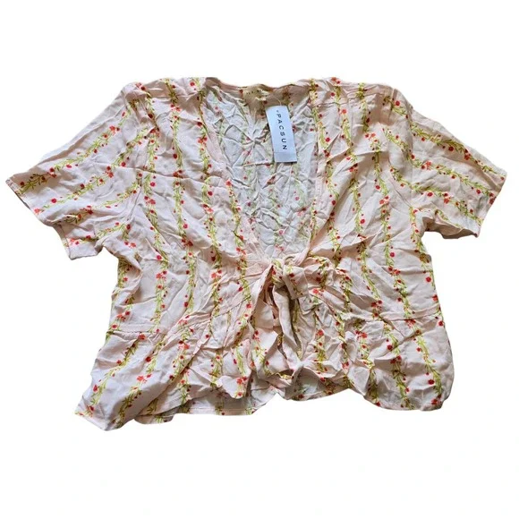 Pacsun LA Hearts Pink Floral Print Tie Front Short Sleeve Blouse‎ Top