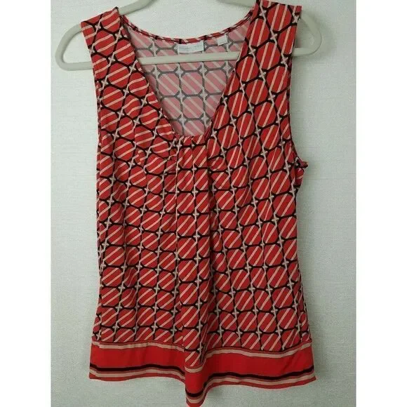 New York & Company NY & CO Top Blouse Abstract Orange Sleeveless Womens Large