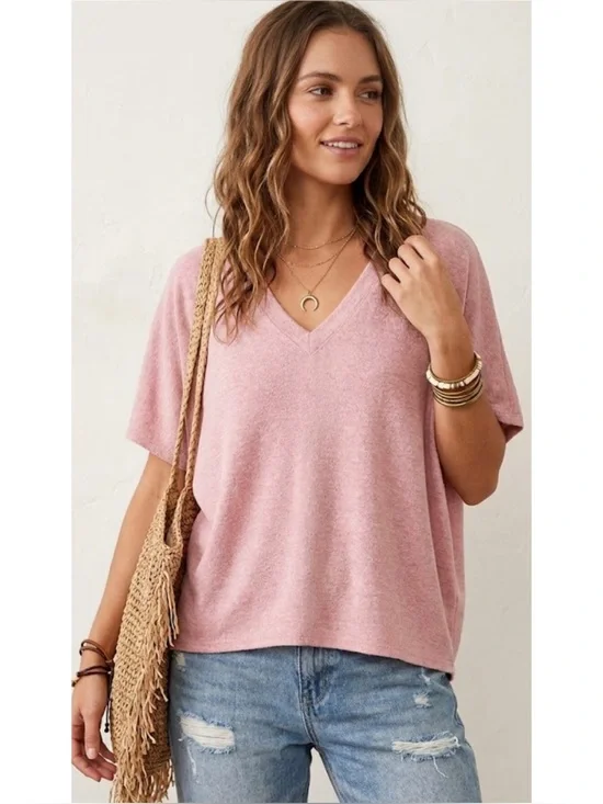 Charlotte Avery Soft Blush Oversized Dolman Short Sleeve Top *No Size Tag*
