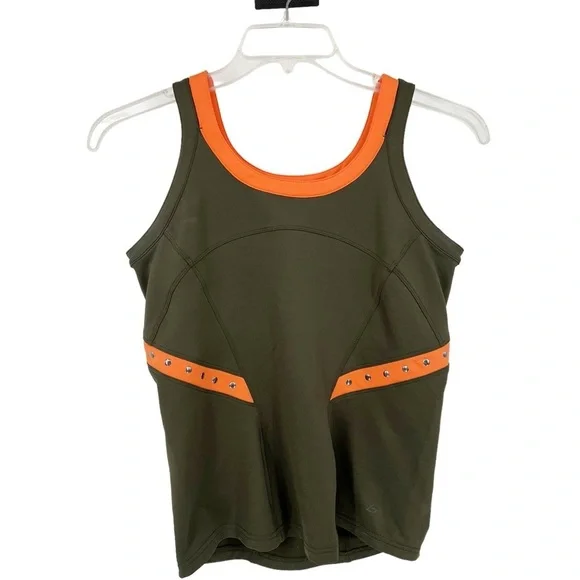 Bolle Tuscan Sun Tennis Tank Top Medium Olive Green Orange Studded Athletic Top