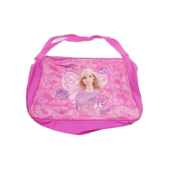 Vtg Barbie Shoulder Bag Vinyl Butterflies Overnight PJ Skate Doll Clothes Bag