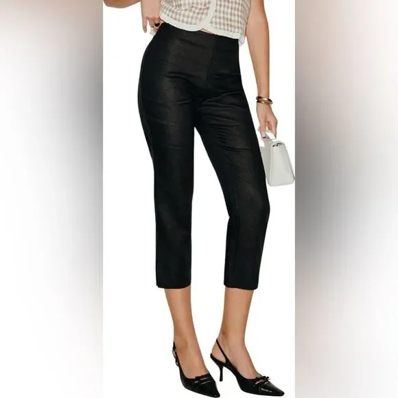 Reformation Petra Low Rise Linen Pedal Pusher Black Women's Cropped Pants-Size 8