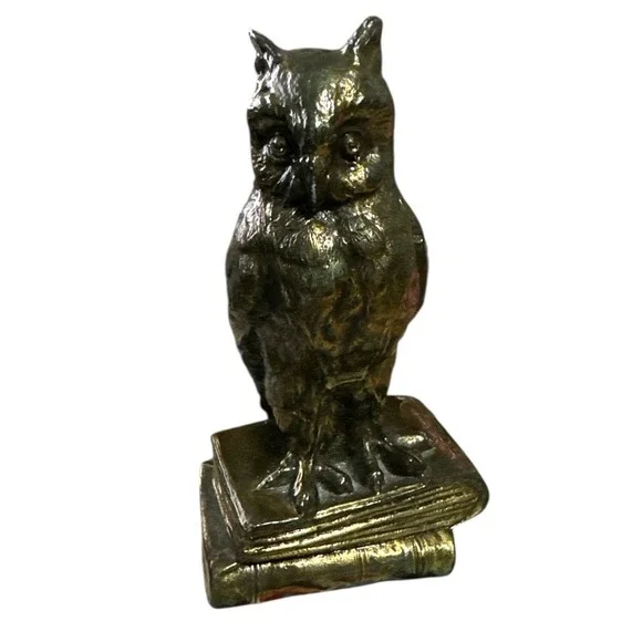 Vtg Bronze Brass Owl On Books Figurine Statue 4.75