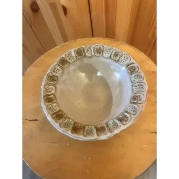 Pottery  Bowl  Unique Fruit Trees glaze  Beige 7” (6093)
