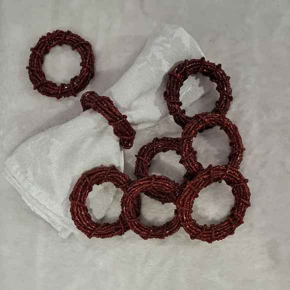 Rustic Beaded Napkin Rings Set