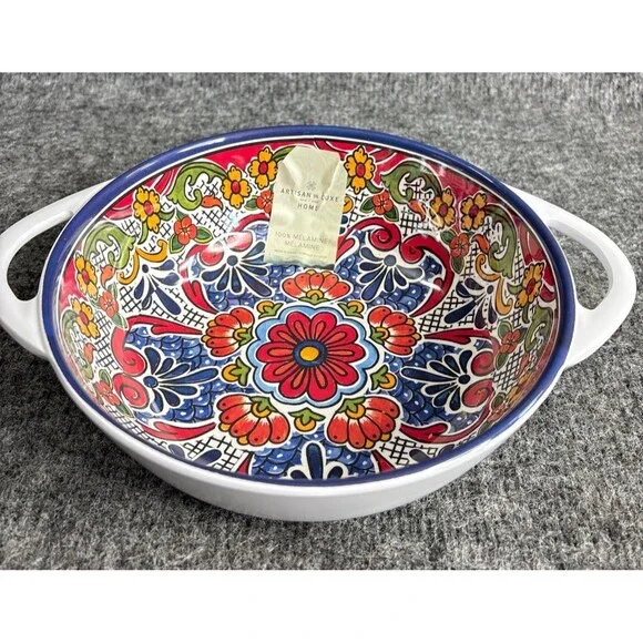 Artisan De Luxe 100% Melamine Oval Serving Bowl With Handles Floral Design