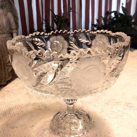 Rose Collection Pedestal Compote Dish 24% Handcut Lead Crystal  10