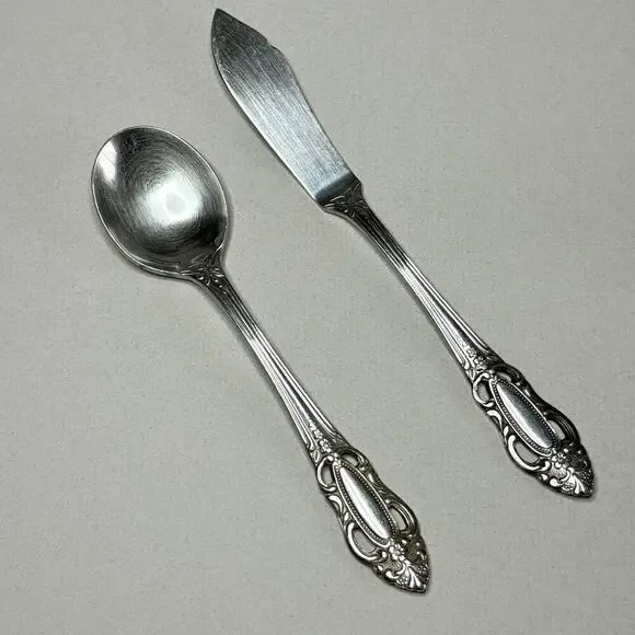 United Silver Co Artistic Rose Butter Knife, Sugar or Bouillon Spoon Stainless