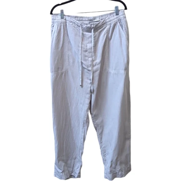 Zara Wide Leg Pull on Elasticated Waist Lyocell/Linen Cropped Plus Pants (XXL)