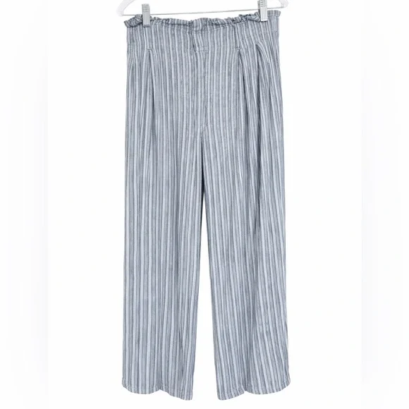Banana Republic Linen Blend Wide Leg Pants Blue Stripe Coastal Summer Size 8