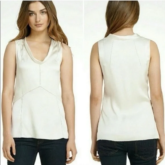 TORY BURCH Jasmine 100% Silk Shell Cow Neck Tank Top Ivory Cream