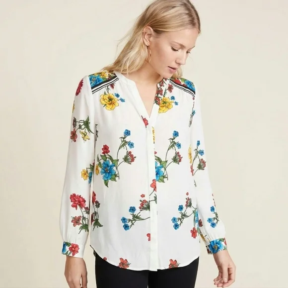Joie Yaritza B Floral-Print Silk Georgette buttom down Top Size Small