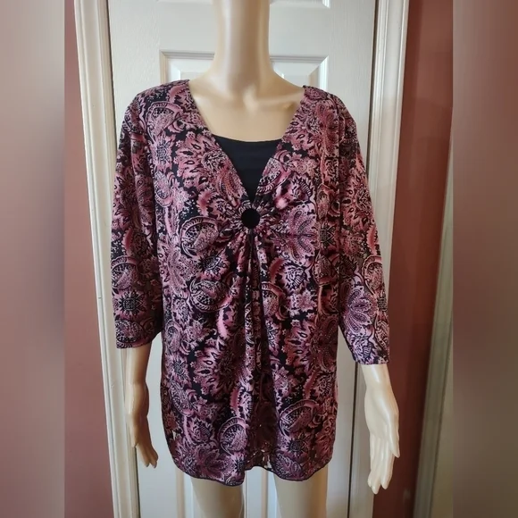 CJ Banks women's size large double layered long sleeve blouse shirt top