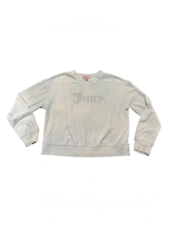 Juicy Couture Embellished Velour Crew Neck Long Sleeve Size Medium White/pink