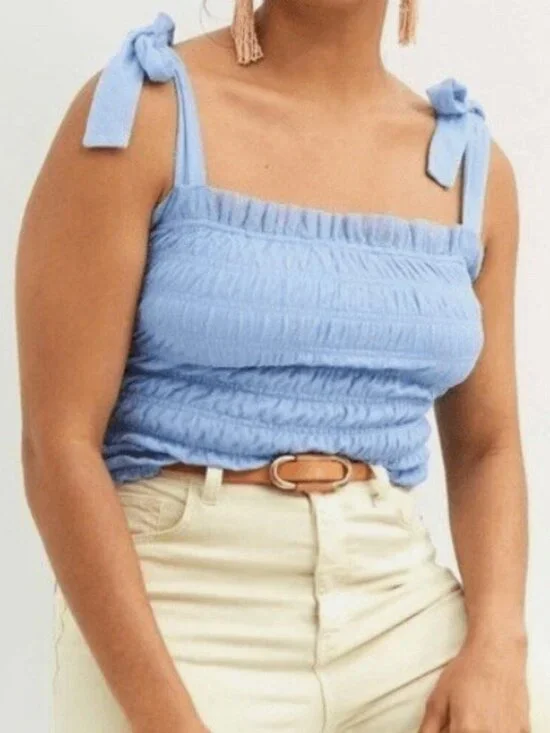NWT Anthropologie Blue Smocked Blue Cami Top - Women Size Large