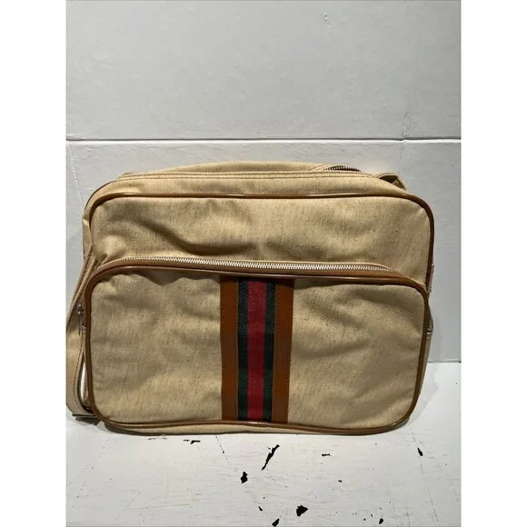 Mr Roberts RARE‎ Vtg Beige  Carry On Travel Bag w/ Green Red “Status Stripe”