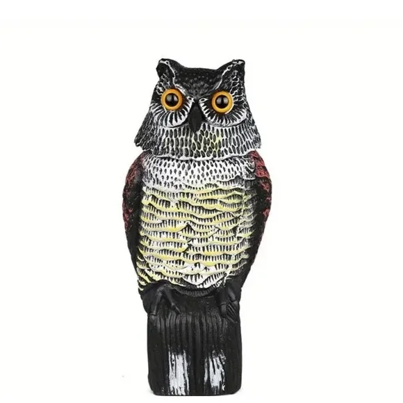 Plastic Owl Decoy Bird Control Garden Yard Outdoor‎ with Rotating Head