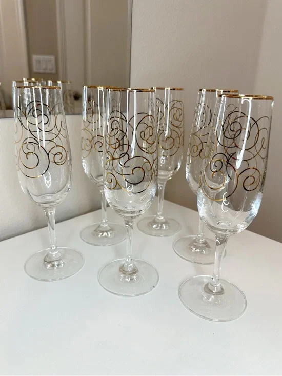 Pier 1 Elegant Gold Swirl Champagne Flutes - Set of 6