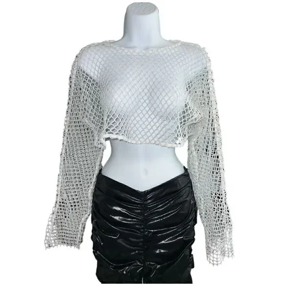 ZARA Fishnet Cropped Top White Silver Color Size S.