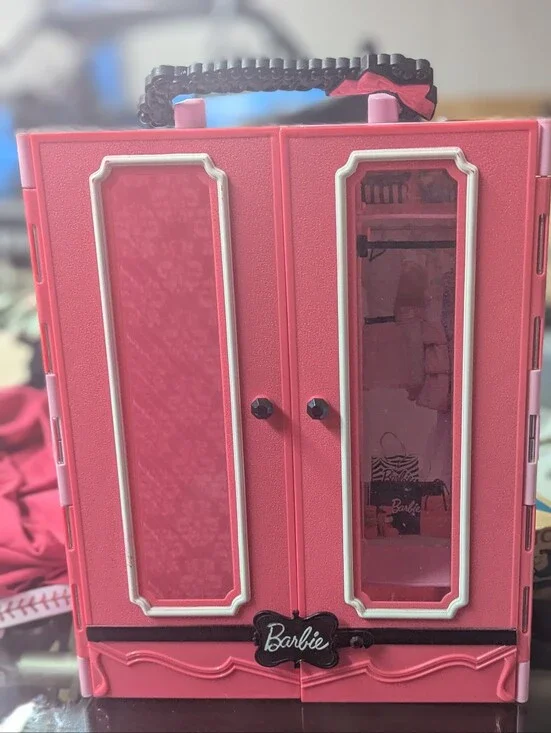 Barbie Pink Folding Wardrobe Closet Carrying Case Doll Clothes Storage Playset