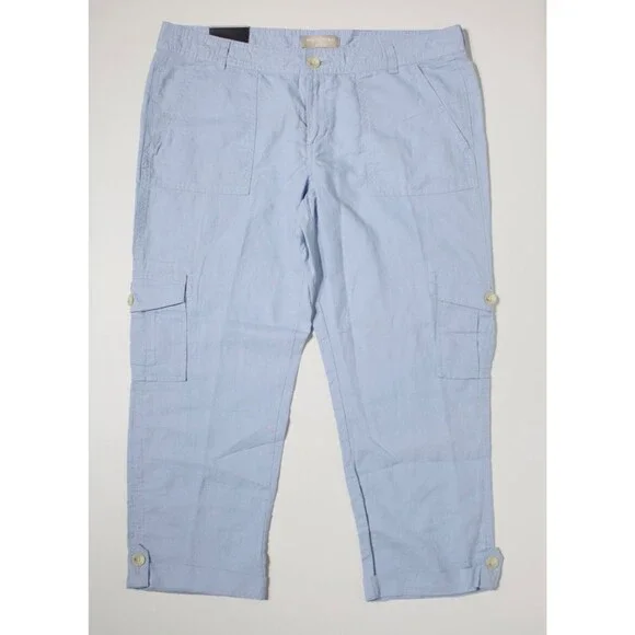 NWT Banana Republic Martin Fit Cargo Capri Pants Light Blue Linen Blend Women 12