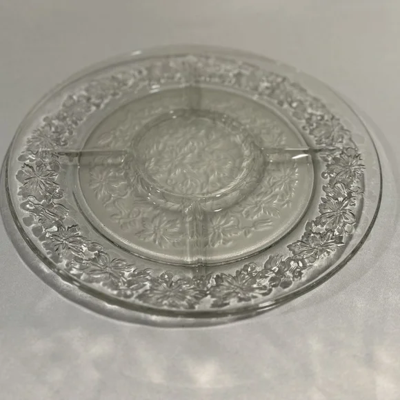 Vintage Poinsettia Frosted Glass Divided Serving Platter Holiday Christmas