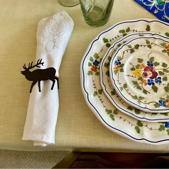 Napkin Rings, 4 Wrought Iron Moose Handmade in USA, Black Matte Finish, Unique.