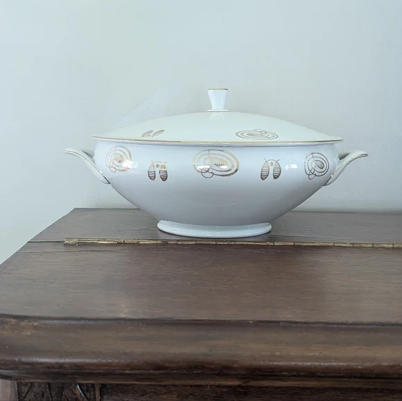 Schirnding Bavaria German Porcelain Tureen - Atomic Gold Geometric Vintage