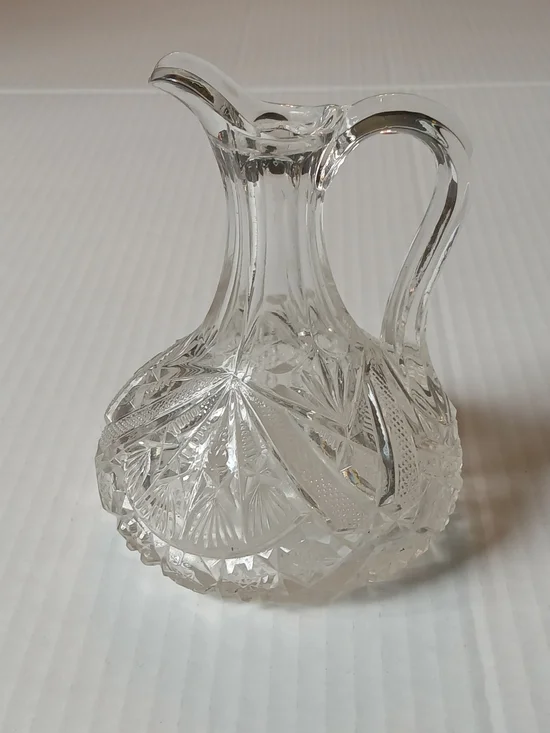 Vintage Clear Cut Glass Cruet Pitcher EAPG Starburst Pattern Elegant Decor