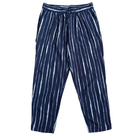 Banana Republic Petite Blue & White Striped Linen Blend Pull-On Pants - Size S