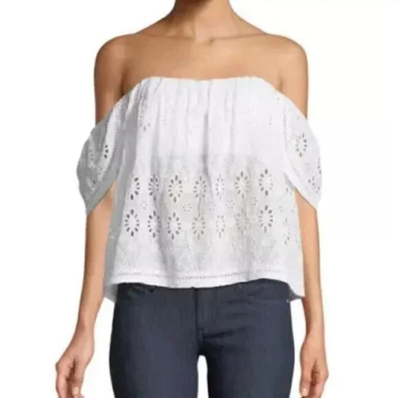 Lovers + Friends White Eyelet Lace Off Shoulder Blouse S